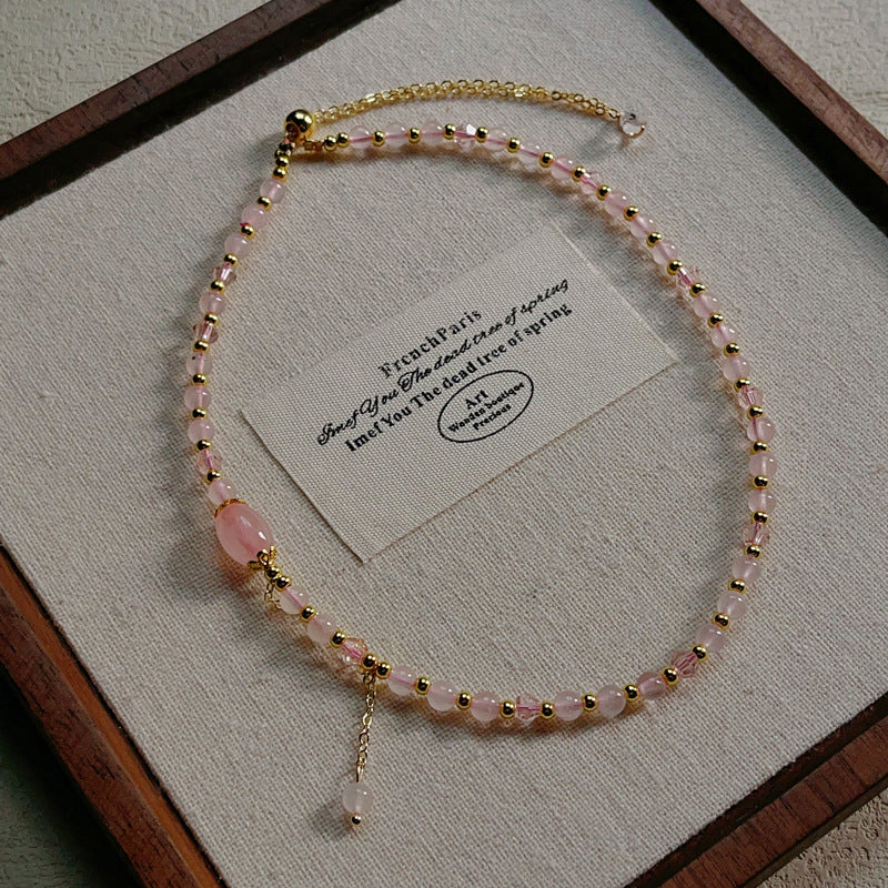 G02 Natural Rose Quartz Double Bracelet 5mm/14k medal