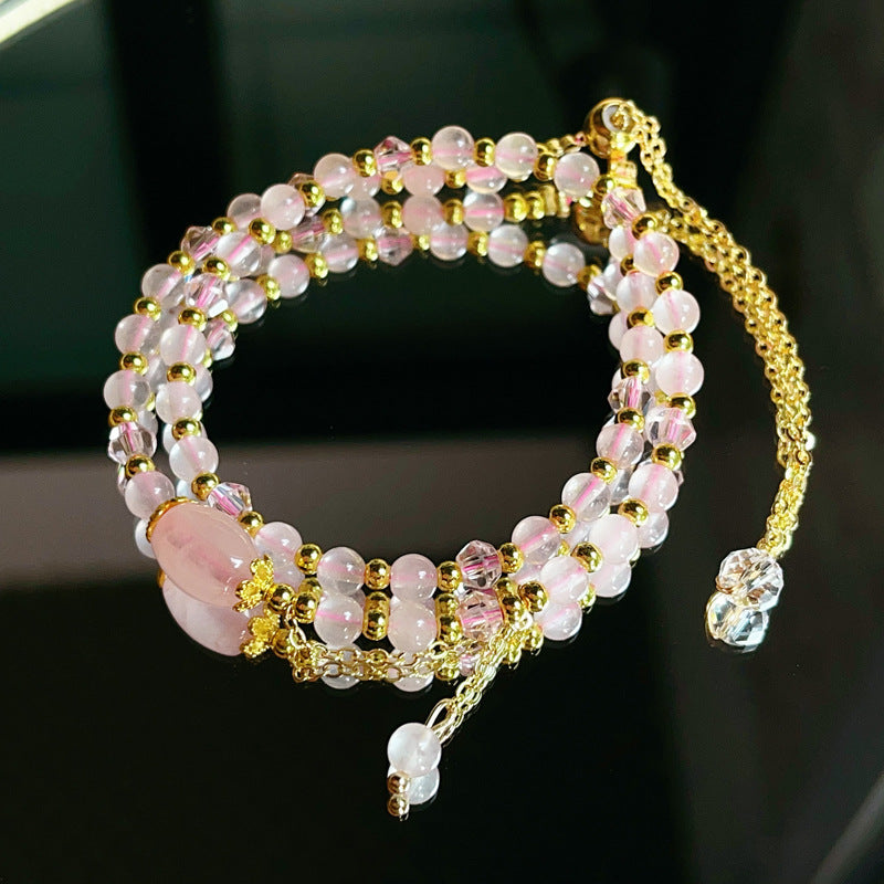 G02 Natural Rose Quartz Double Bracelet 5mm/14k medal