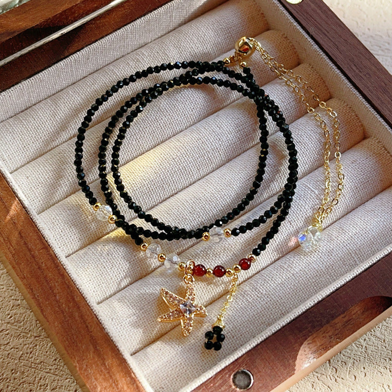 G03 Natural Faceted Black Spinel Triple Bracelet 2mm/14k medal