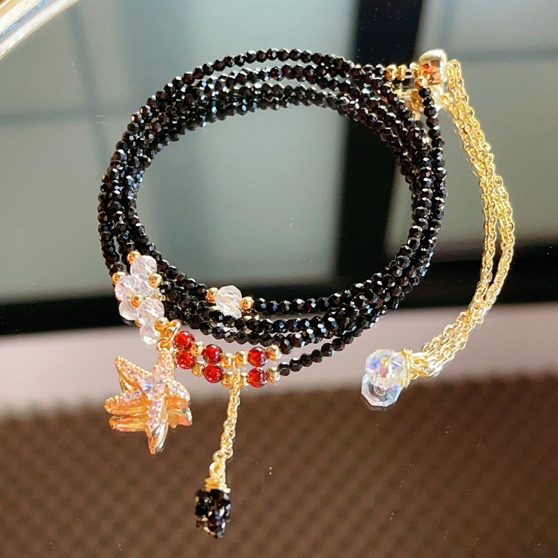 G03 Natural Faceted Black Spinel Triple Bracelet 2mm/14k medal
