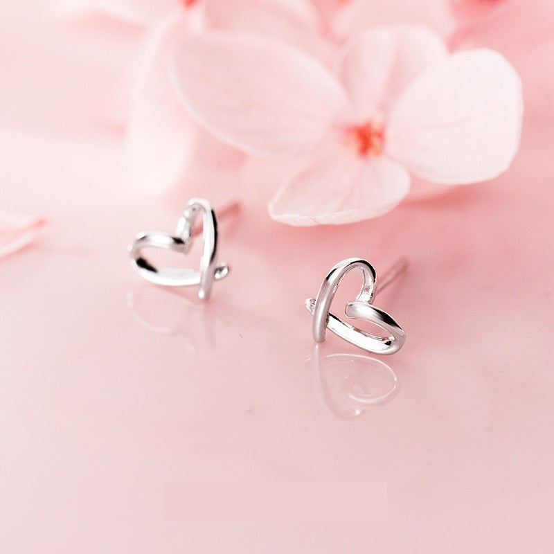S925 Sterling Silver Earrings Heart Silver-Plated or Gold-Plated