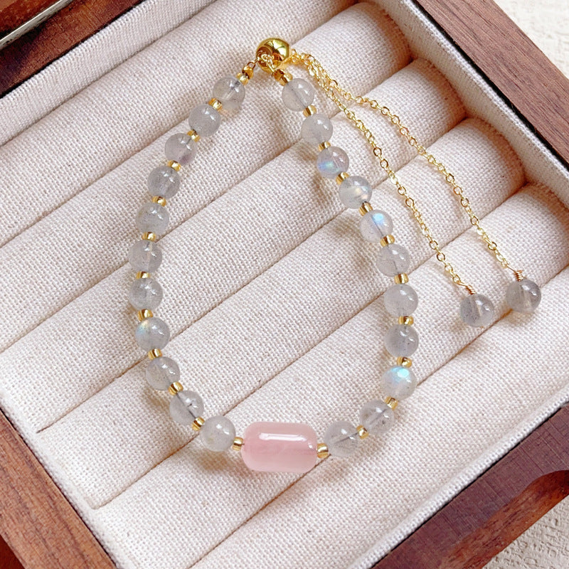 G06 Natural Moonstone Bracelet 6mm/14k medal