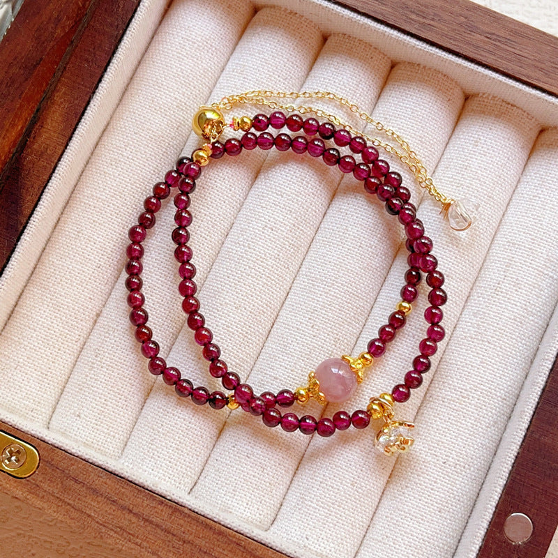 G04 Natural Garnet Double Bracelet 2-3mm/14k medal