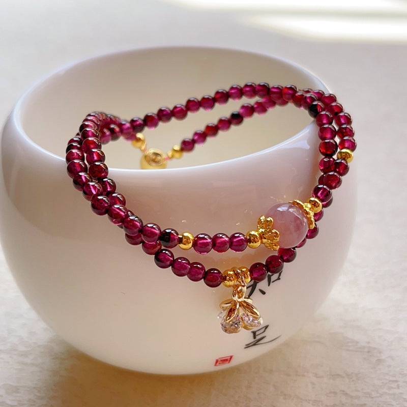 G04 Natural Garnet Double Bracelet 2-3mm/14k medal