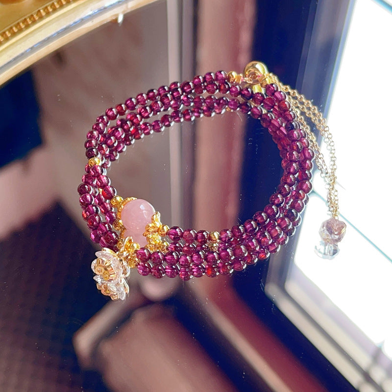 G04 Natural Garnet Double Bracelet 2-3mm/14k medal