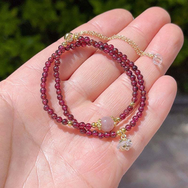 G04 Natural Garnet Double Bracelet 2-3mm/14k medal