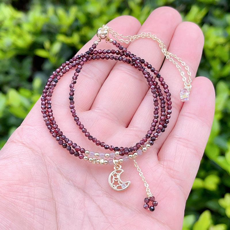 G04 Natural Garnet Double Bracelet 2-3mm/14k medal
