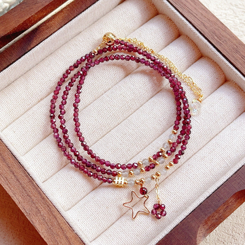 G05 Natural Faceted Garnet Triple Bracelet 2-3mm/14k medal