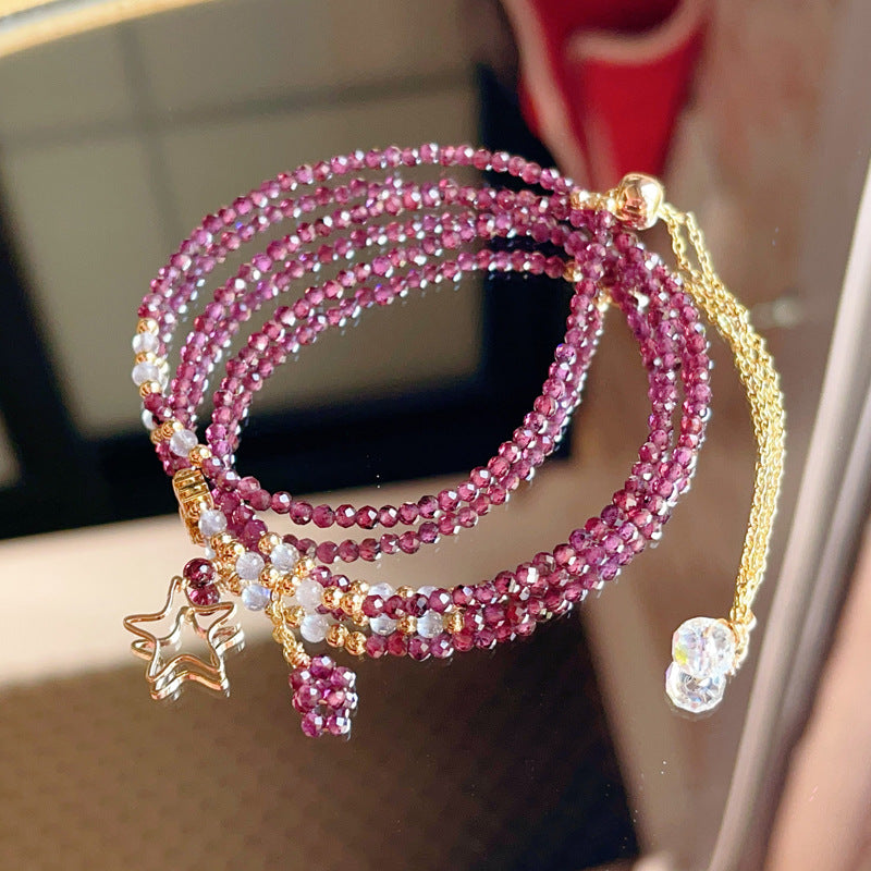 G05 Natural Faceted Garnet Triple Bracelet 2-3mm/14k medal