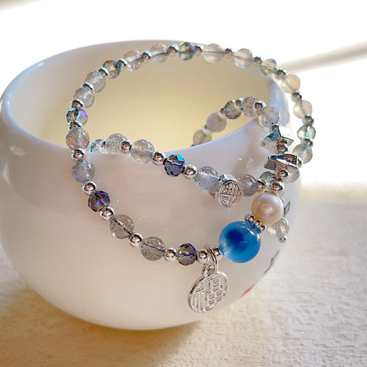 G07 Natural Moonstone Double Bracelet 5mm/14k medal