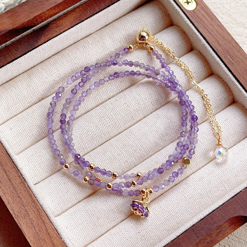 G08 Natural Faceted Amethyst Triple Bracelet 2-3mm/14k medal