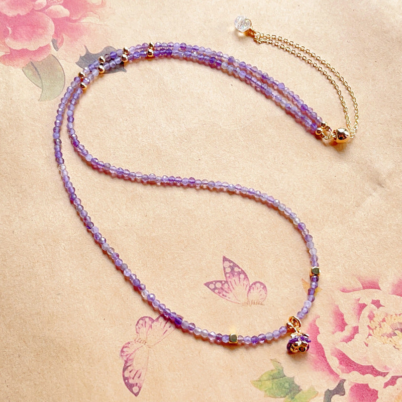 G08 Natural Faceted Amethyst Triple Bracelet 2-3mm/14k medal