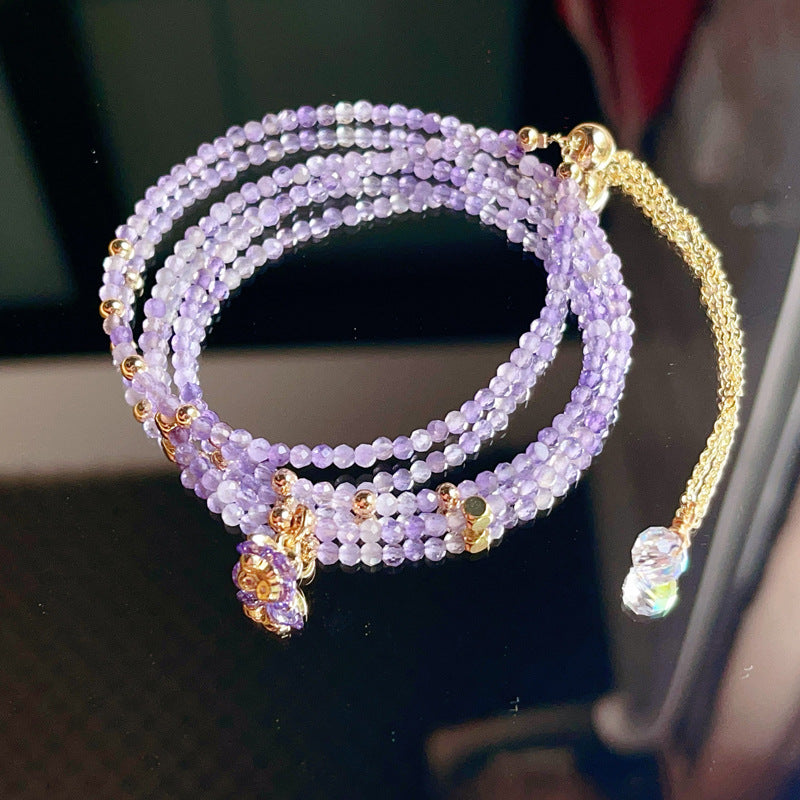 G08 Natural Faceted Amethyst Triple Bracelet 2-3mm/14k medal