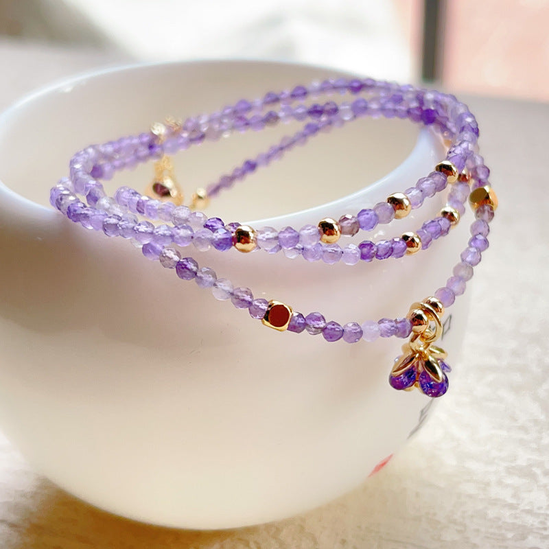 G08 Natural Faceted Amethyst Triple Bracelet 2-3mm/14k medal