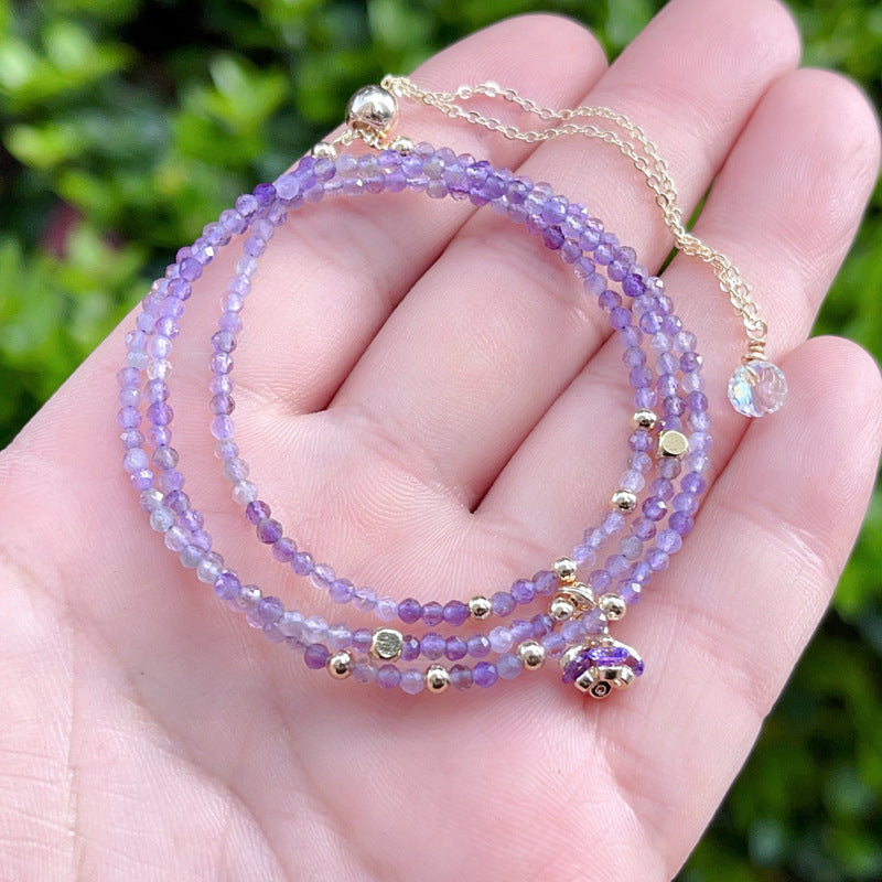 G08 Natural Faceted Amethyst Triple Bracelet 2-3mm/14k medal
