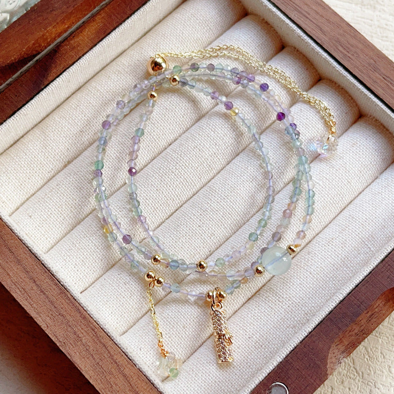 G14 Natural Faceted Fluorite Triple Bracelet 2mm/14k medal