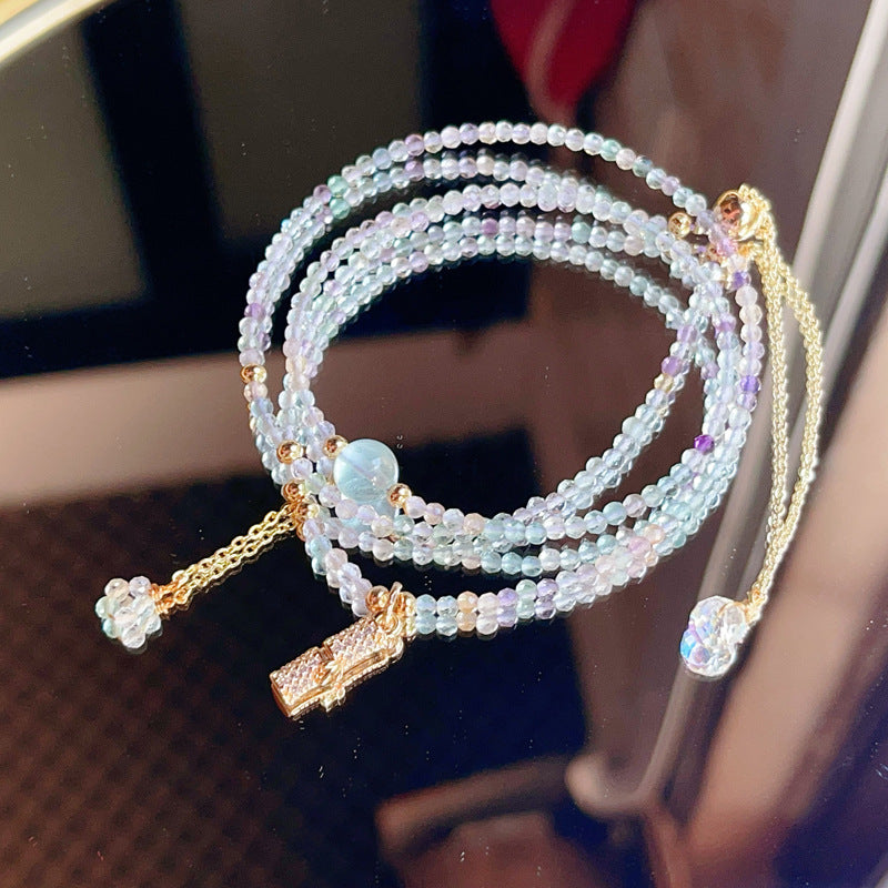 G14 Natural Faceted Fluorite Triple Bracelet 2mm/14k medal