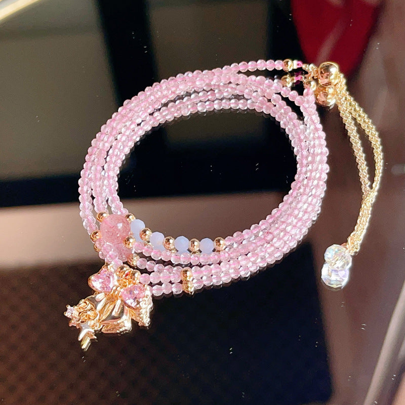 G15 Natural Faceted Strawberry Stone Triple Bracelet 2mm/14k medal