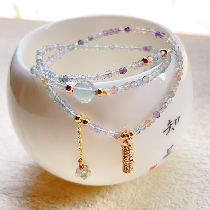 G14 Natural Faceted Fluorite Triple Bracelet 2mm/14k medal
