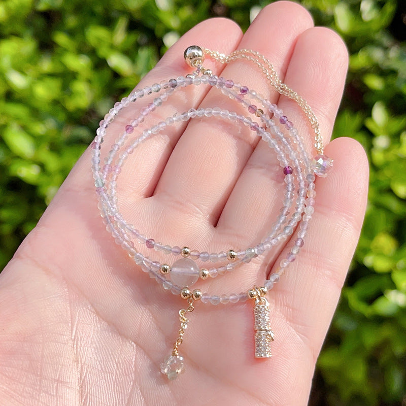 G14 Natural Faceted Fluorite Triple Bracelet 2mm/14k medal