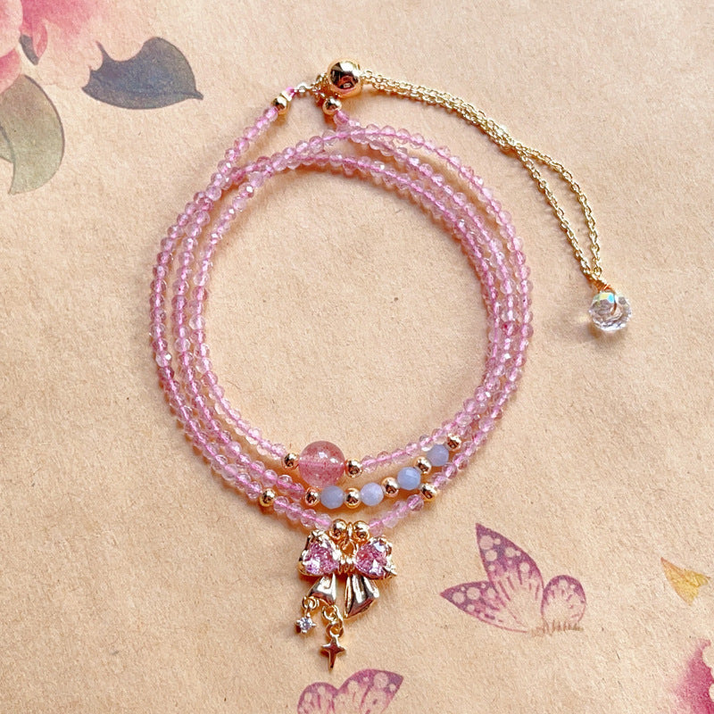 G15 Natural Faceted Strawberry Stone Triple Bracelet 2mm/14k medal