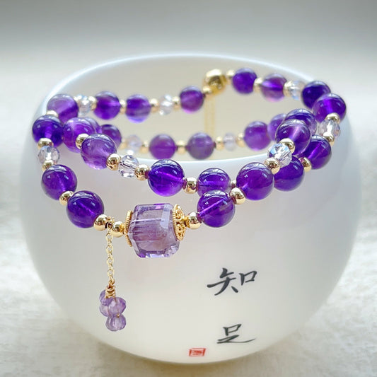 G10Natural Amethyst Double Bracelet 5mm/14k medal