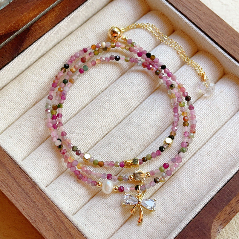 G12 Natural Faceted Tourmaline Triple Bracelet 2mm/14k medal