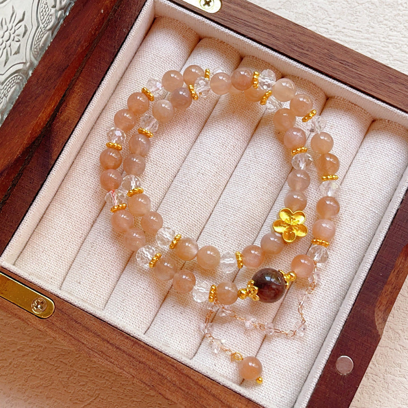 G18 Natural Sunstone Double Bracelet 6-7mm/14k medal