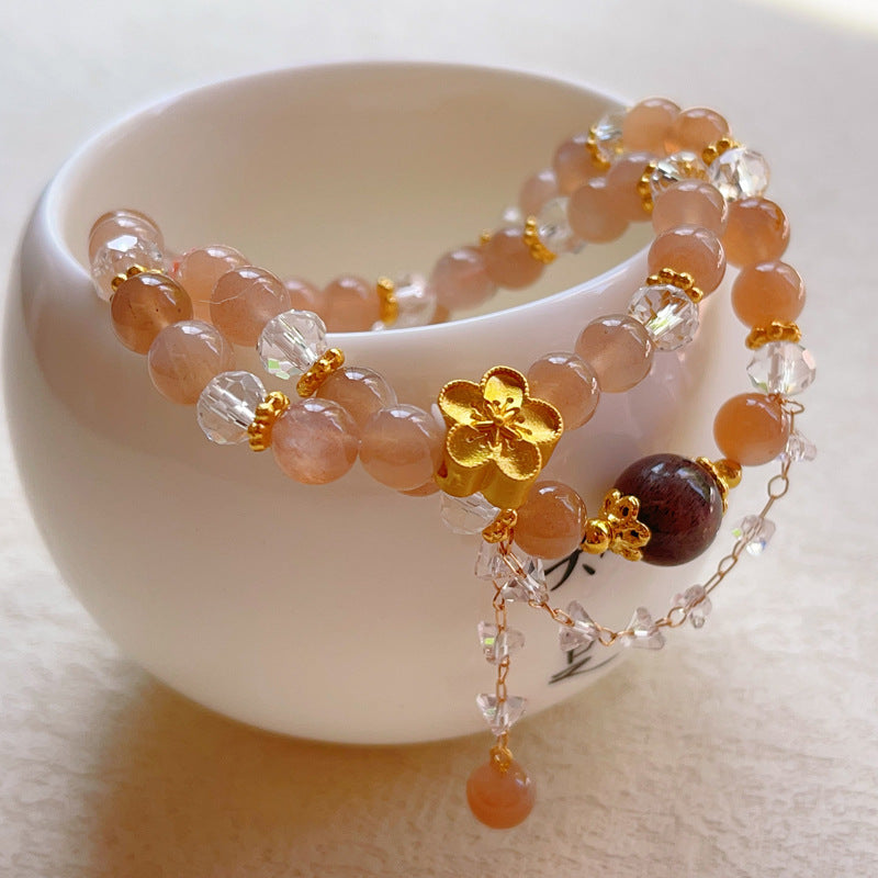 G18 Natural Sunstone Double Bracelet 6-7mm/14k medal