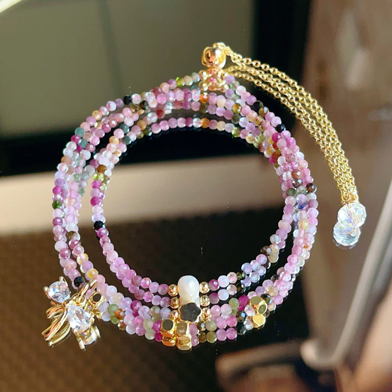 G12 Natural Faceted Tourmaline Triple Bracelet 2mm/14k medal