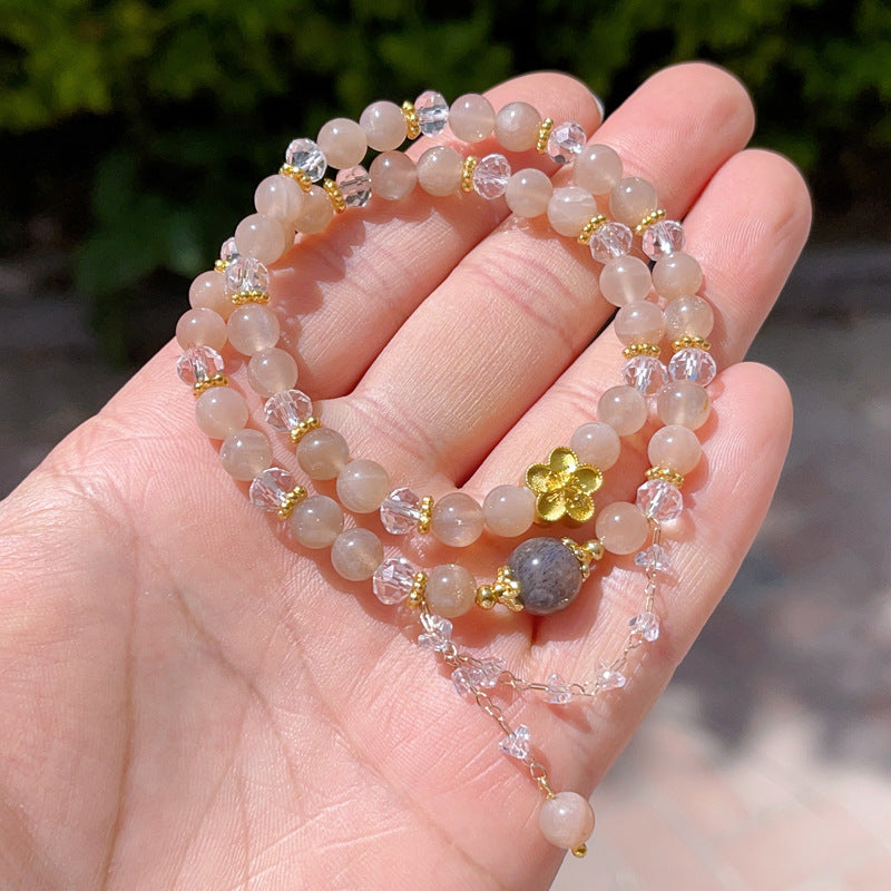 G18 Natural Sunstone Double Bracelet 6-7mm/14k medal