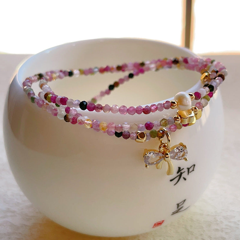 G12 Natural Faceted Tourmaline Triple Bracelet 2mm/14k medal