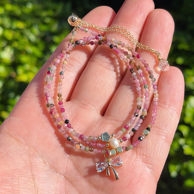 G12 Natural Faceted Tourmaline Triple Bracelet 2mm/14k medal