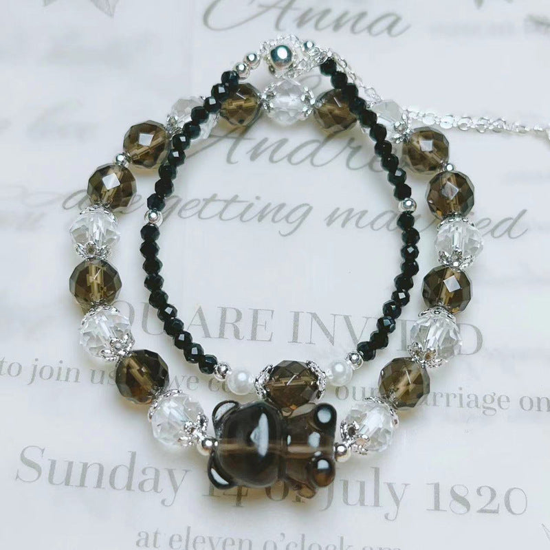 G20 Natural Faceted Smoky Quartz Double Bear Bracelet 8-9mm/14k medal