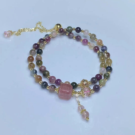G13 Natural Tourmaline Double Bracelet 5-6mm/14k medal
