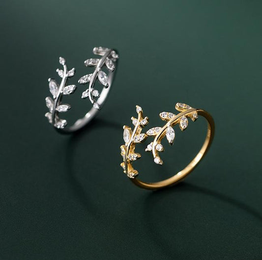 S925 Sterling Silver Ring Branches Adjustable Silver-Plated or Gold-Plated