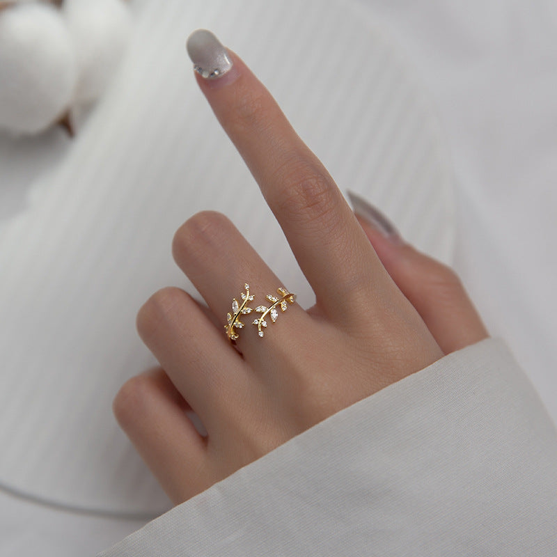 S925 Sterling Silver Ring Branches Adjustable Silver-Plated or Gold-Plated