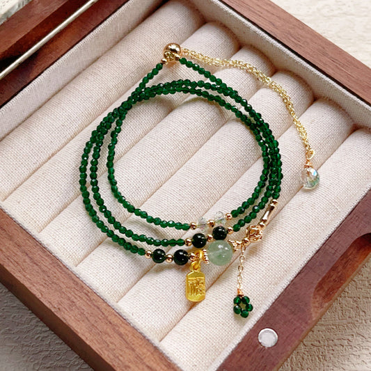 G01 Natural Faceted Green Spinel Triple Bracelet 2mm/14k medal