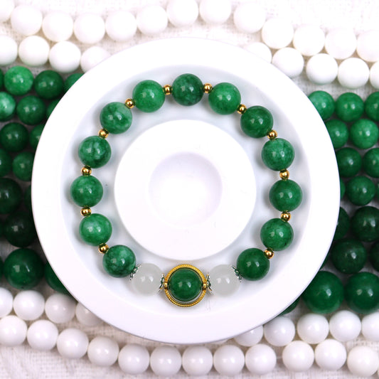 【L】~Oasis~ Natural Ore Bead Natural Dried Green Jade Bead(14'+12'+10') & White Shell Bead(10’) & High Quality Glass Bead(10'+8') & Spacer ~オアシス~天然石ビーズ(14mm+12mm+10mm)と高品質ガラスビーズ(10mm+8mm)と白い贝ビーズ(10mm)とアクセサリー
