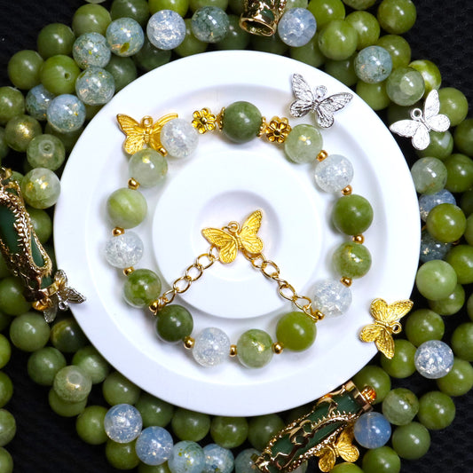 【S】~Evergreen~ Natural Ore Bead(10') & High Quality Glass Bead(10’) & Metal ~永遠に緑~天然石ビーズ(10mm)と高品質ガラスビーズ(10mm)とアクセサリー