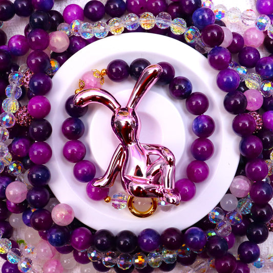 【E】~Luxe Bunny~ Natural Ore Bead(10') & High Quality Glass Bead(10’+8') & Metal ~豪華なうさぎ~天然石ビーズ(10mm)と高品質ガラスビーズ(10mm+8mm)とアクセサリー