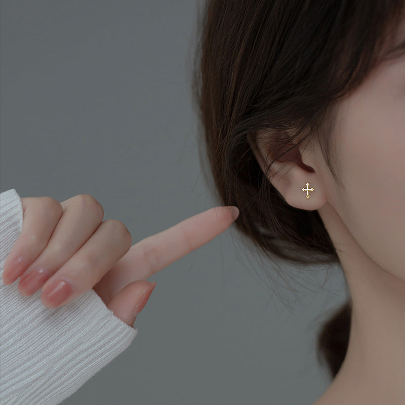 S925 Sterling Silver Earrings Cross Silver-Plated or Gold-Plated