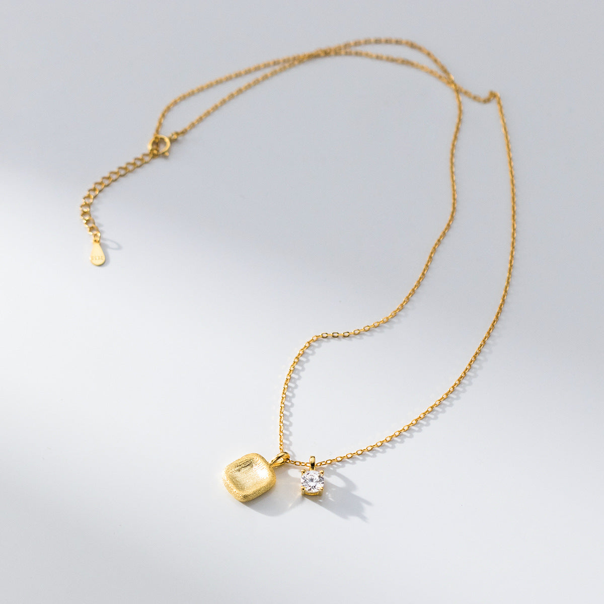 S925 Sterling Silver Necklace Square with Zircon Silver-Plated or Gold-Plated