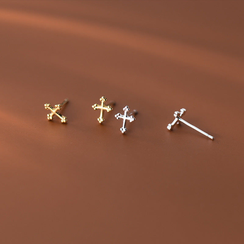 S925 Sterling Silver Earrings Cross Silver-Plated or Gold-Plated