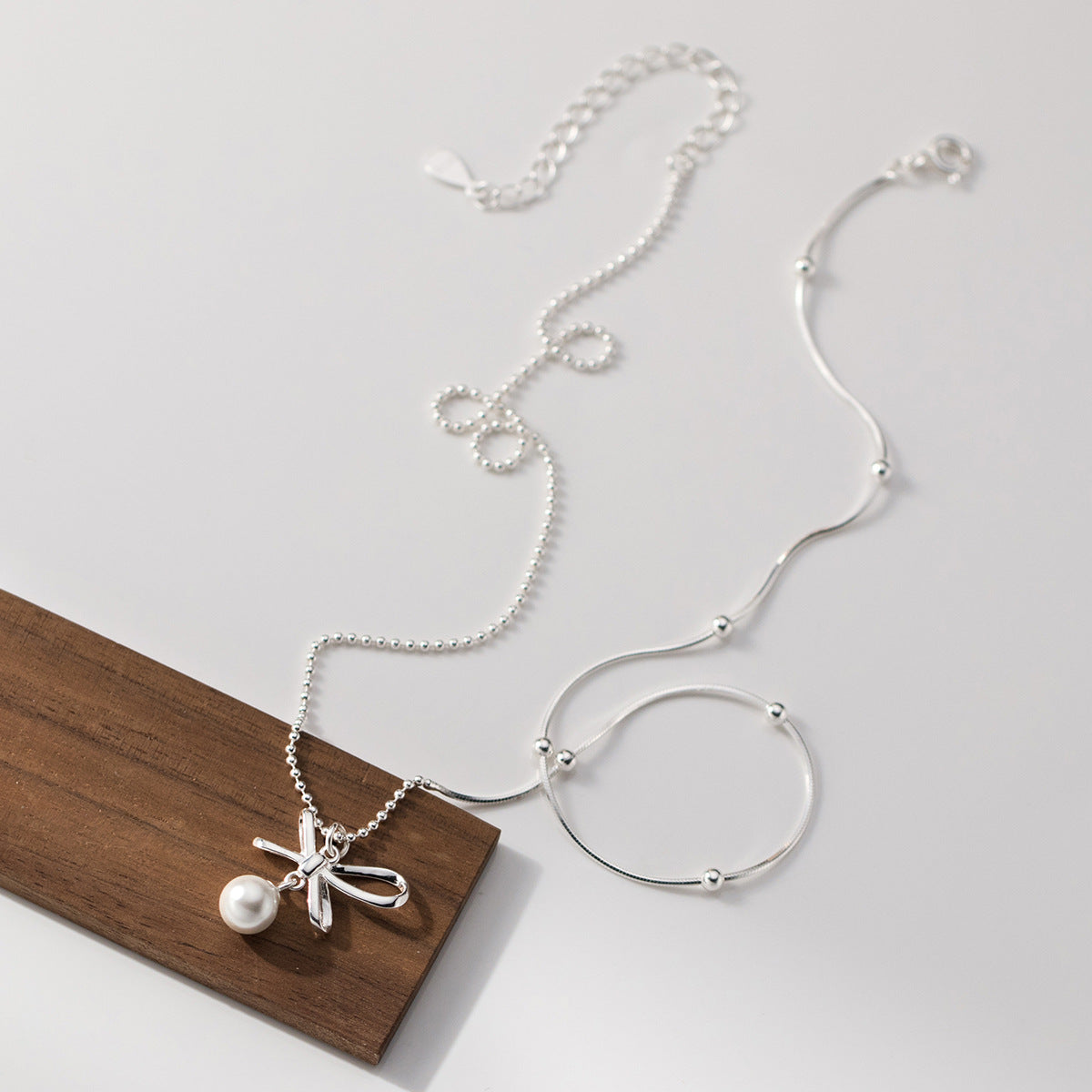 S925 Sterling Silver Necklace Bow with Pearl