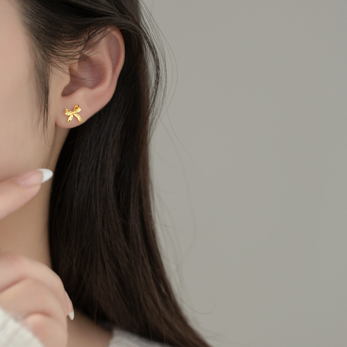 S925 Sterling Silver Earrings Bow Silver-Plated or Gold-Plated