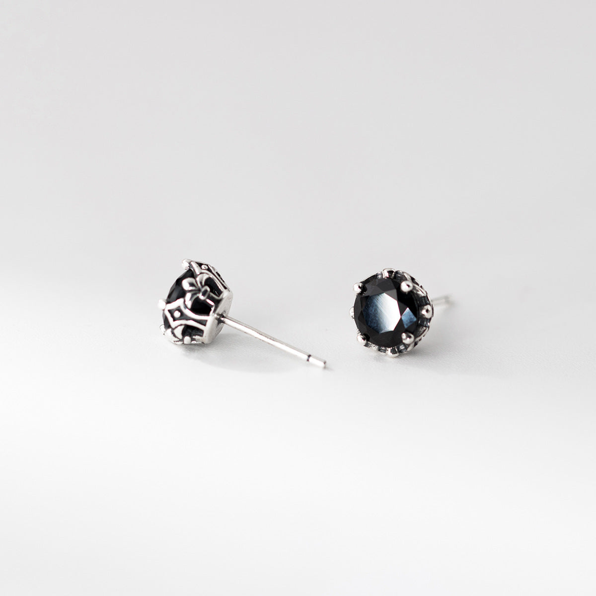 S925 Sterling Silver Earrings Black Zircon