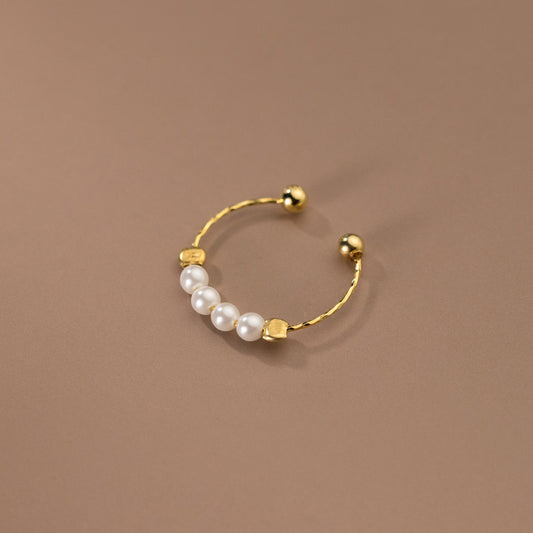 S925 Sterling Silver Ring Little Pearls Silver-Plated or Gold-Plated