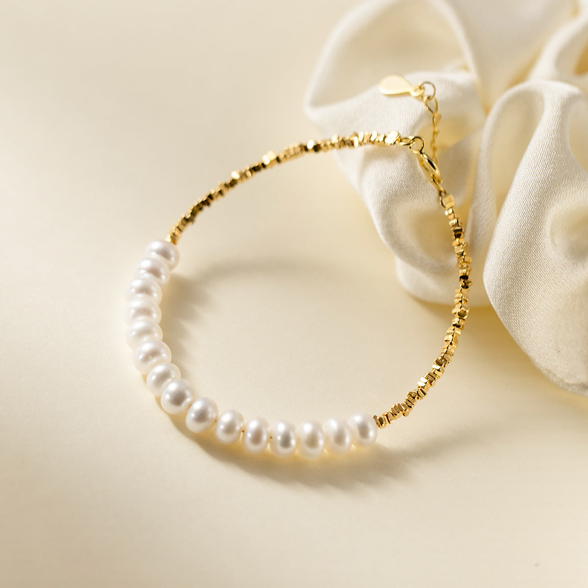 S925 Sterling Silver Ring/Bracelet Little Pearls Gold-Plated