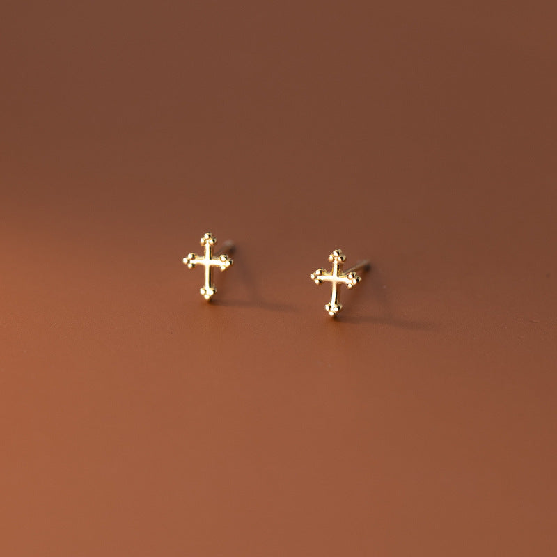 S925 Sterling Silver Earrings Cross Silver-Plated or Gold-Plated